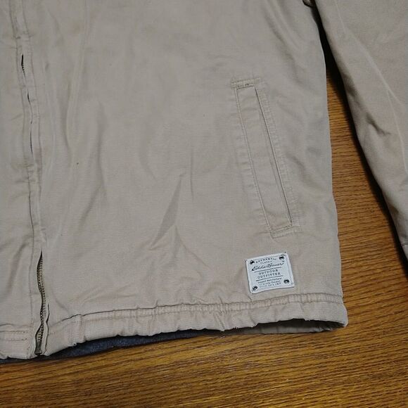 Eddie Bauer Canvas Jacket Fleece Lined Mens XL Tall Tan Workwear Chore Coat Work - Picture 2 of 16